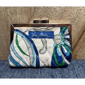 Vera Bradley Kiss Lock Coin Purse Mediterranean Blue Quilt Fabric Change Wallet